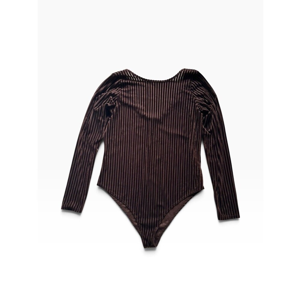 Forever 21 Brown Striped Mesh Long Sleeve Bodysuit Large Chic Ballerina Top